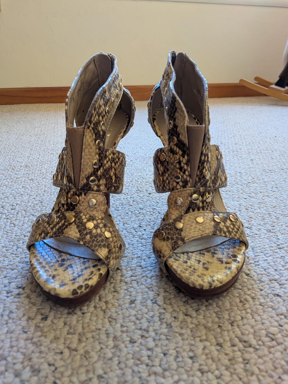 Stuart Wietzman Snake-Print Studded High Heel Strappy Sandal EU 37/ US 7